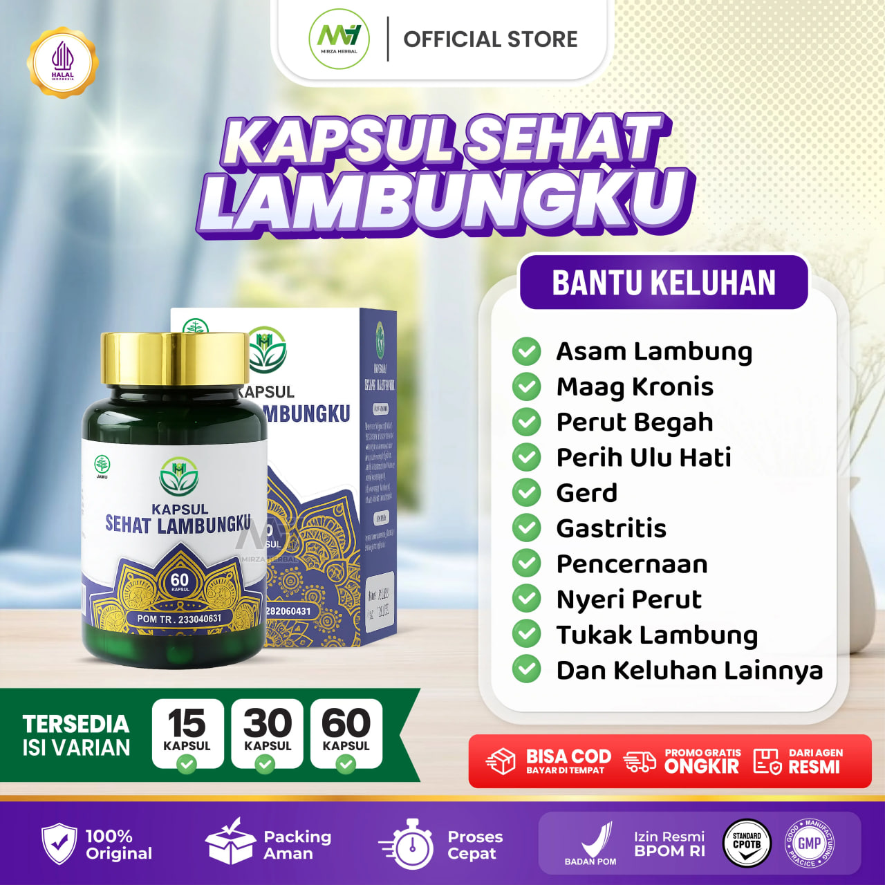 Kapsul Sehat Lambung Asli 100% Original Untuk Lambung Aman Sudah HALAL BPOM Isi 30 Kapsul